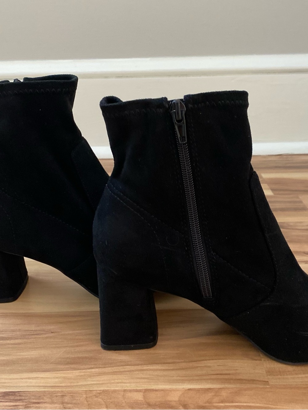 Kelly and Katie black suede booties